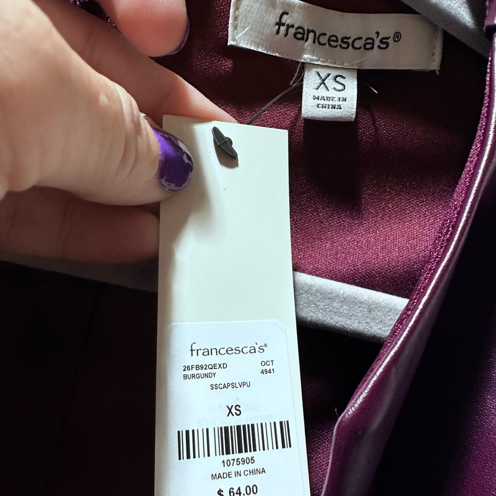 Francesca's Collections Faux Leather Mini Dress - Wine - Picture 2 of 2